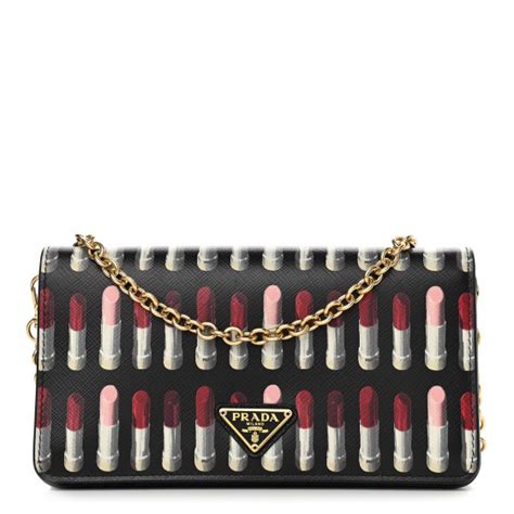 prada pouch s black lipstick print|PRADA Saffiano Triangle Logo Lipstick Print Mini Crossbody Bag .